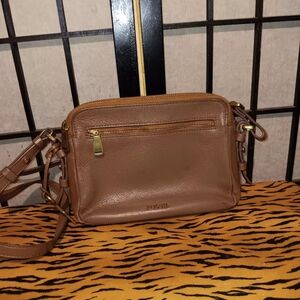 Fossil Taupe Brown Pebbled Leather Crossbody Bag
